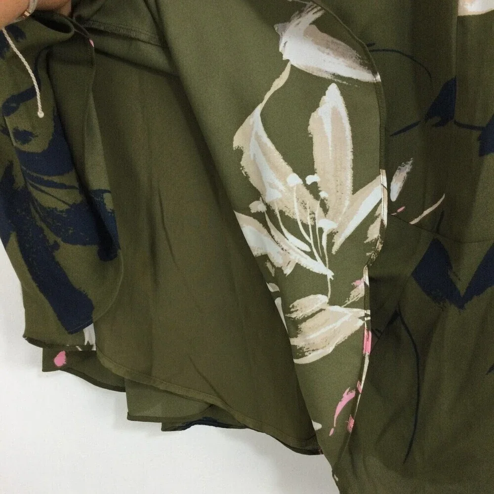 Halston Womens Floral A-Line Asymmetric Ruffle Hem Skirt Green Lily Size 12 NWT